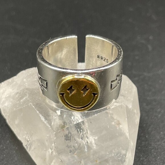 925 Sterling Smiley Happy Face Boho Ring (Silver Face) #1317 - Picture 9 of 10